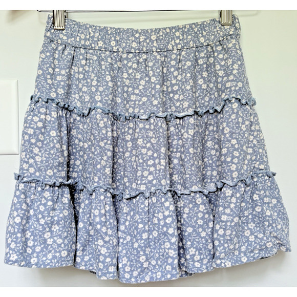 Abercrombie Kids Size 11/12 Linen Blend Skort Ditsy Floral Ruffle Tiered Blue - Picture 1 of 8